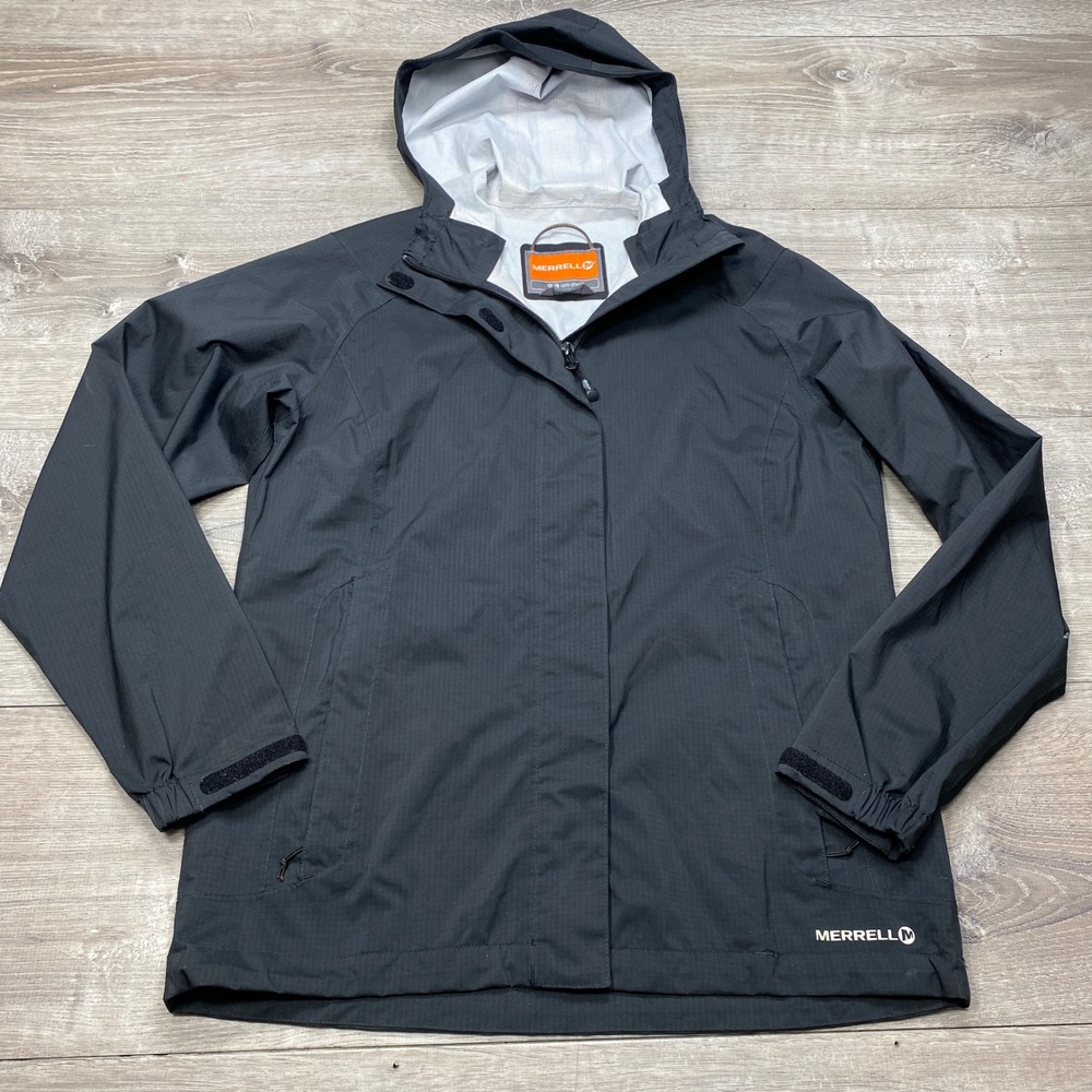 Merrell Opti-Shell Rain Jacket Womens XS Black Hooded Waterproof Hiking JWF51313